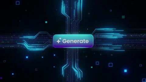 Futuristic Generate button interface with flowing data lines and digital Stock Footage 318236298