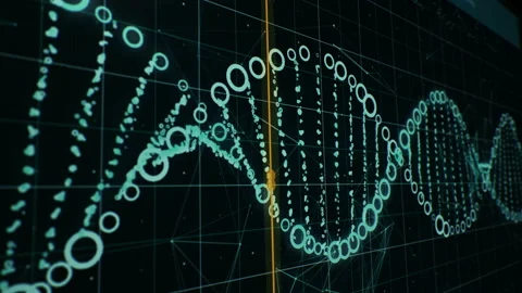 Futuristic Genetic Analysis System Researching Human DNA Helix For Science Video stock 220893753