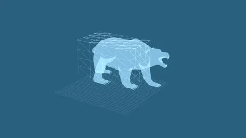 Futuristic Geometric Bear in Virtual Reality Space, 3D Digital Art 库存影片 343217228