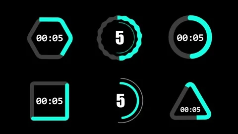 Futuristic Geometric Countdown Timer Elements on Pure Black Background Vídeos de archivo 334987920