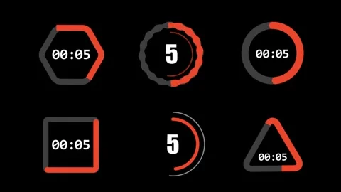 Futuristic Geometric Countdown Timer Elements on Pure Black Background Vídeos de archivo 334987942