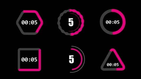Futuristic Geometric Countdown Timer Elements on Pure Black Background Vídeos de archivo 334988077