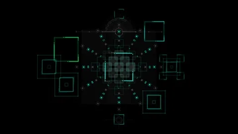 Futuristic Geometric Digital Art with Glowing Green &amp; Cyan Abstract Design Stock-Footage 341918015