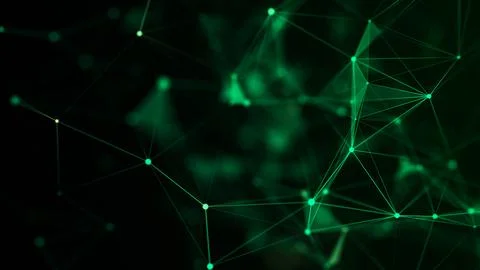 Futuristic geometric flow with connecting points and lines. Abstract green .. Stock Illustration