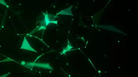 Futuristic geometric flow with connecting points and lines. Abstract green .. Ilustración de archivo