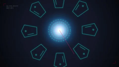Futuristic Geometric HUD Element - Blue Neon Abstract Shape on Dark Backgroun Stock Footage 348231649