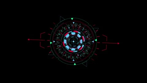 Futuristic Geometric HUD Interface with Neon Light Patterns on Black Backgrou 스톡 동영상 341917908