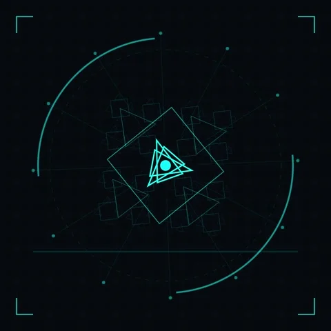Futuristic Geometric HUD Interface with Neon Blue Triangle and Circle Element Stock Footage 347263343