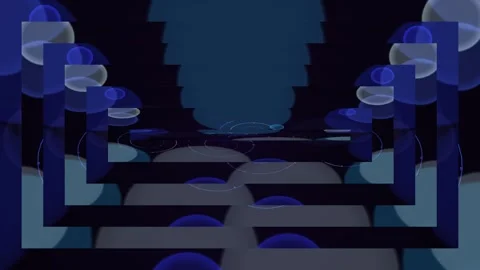 Futuristic Geometric L-Shape Tunnel with Blue Spheres Stock Footage 337516077
