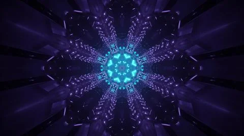 Futuristic geometric neon pattern in darkness 3d illustration Stock Illustration