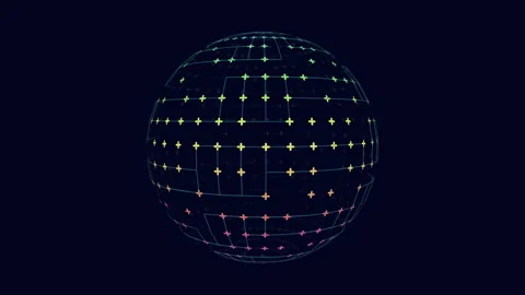 Futuristic geometric sphere with neon crosses on black gradient Stock Footage 240286732
