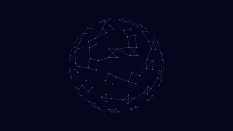 Futuristic geometric sphere with neon dots on black gradient Stock Footage 240286582
