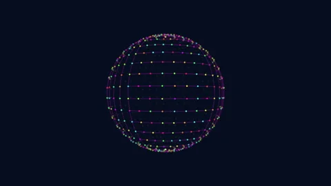 Futuristic geometric sphere with neon dots on black gradient Stock Footage 240286622