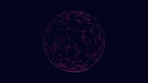 Futuristic geometric sphere with neon glitters on black gradient Stock Footage 240287457