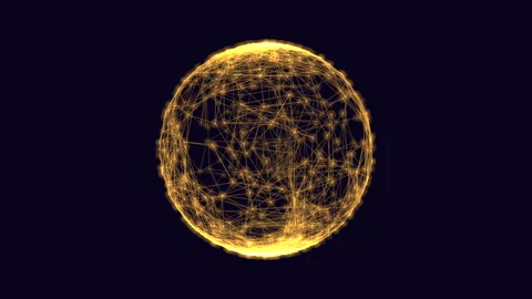 Futuristic geometric sphere with neon glitters on black gradient Stock Footage 242424310