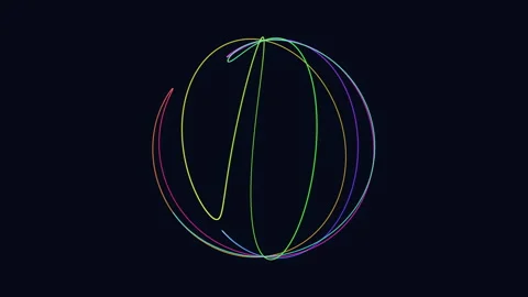 Futuristic geometric sphere with neon lines on black gradient Stock Footage 240286779