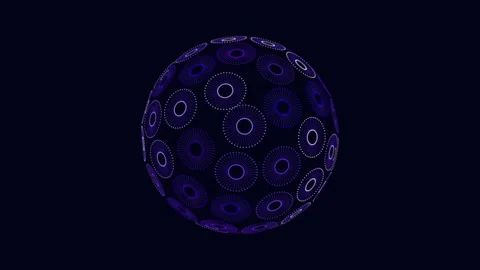 Futuristic geometric sphere with neon rings on black gradient Stock Footage 240287883