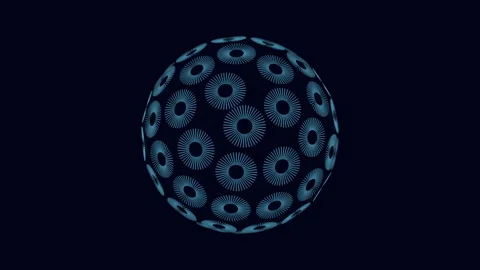 Futuristic geometric sphere with neon rings on black gradient Stock Footage 240287885