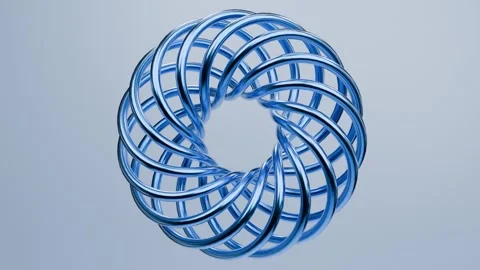 Futuristic Geometric Torus with Blue Chrome Wireframe Rotating Loop. 4K Stock Footage 329501875