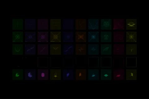 Futuristic geometric wireframe symbol collection with colorful grid elements Illustrazione stock