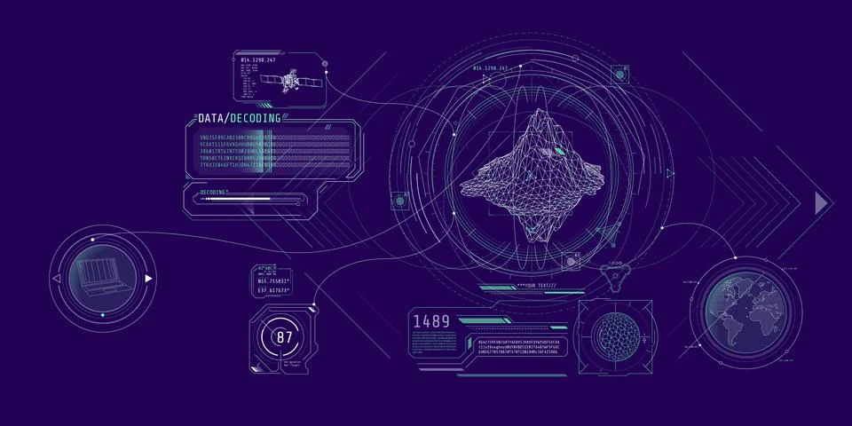 Futuristic geoscience software screen design with data decoding. Stock Illustration
