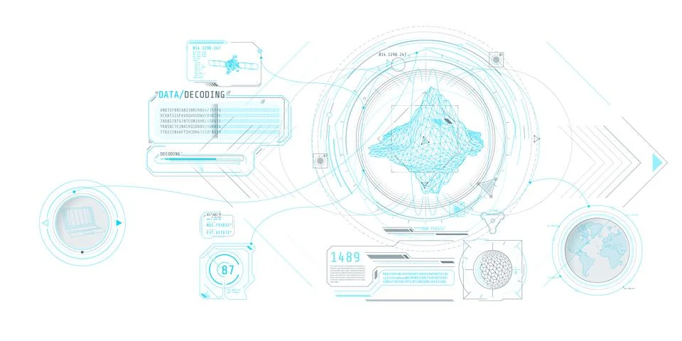 Futuristic geoscience software screen design with data decoding. Stock Illustration