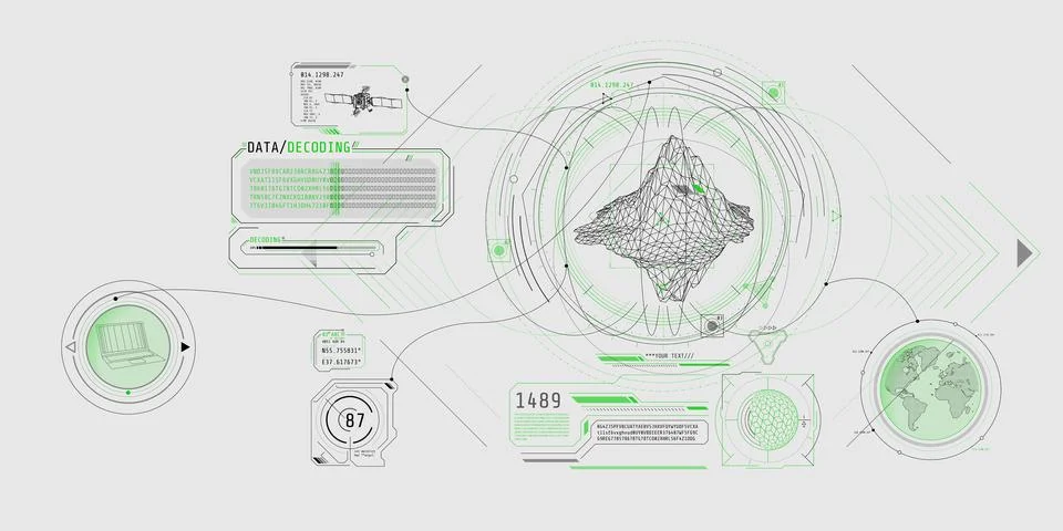 Futuristic geoscience software screen design with data decoding. Stock Illustration