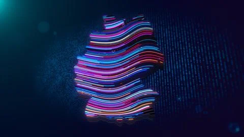 Futuristic Germany Map with Neon Wavy Lines and Glowing Grid Background Stock Illustration