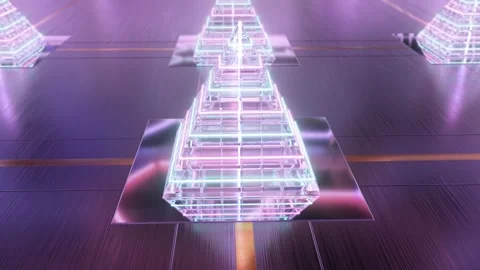 Futuristic Glass Crystal Translucent Pyramid With Neon Laser Lines Stock Footage 255805910