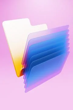 Futuristic glass folder icon on pink background. 3d rendering illustration. 스톡 일러스트