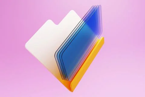 Futuristic glass folder icon on pink background. 3d rendering illustration. Stock Illustration