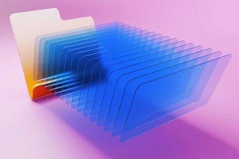 Futuristic glass folder icon on pink background. 3d rendering illustration. Stock Illustration