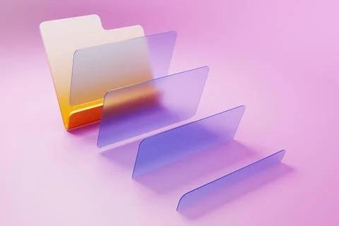 Futuristic glass folder icon on pink background. 3d rendering illustration. 스톡 일러스트