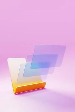 Futuristic glass folder icon on pink background. 3d rendering illustration. 스톡 일러스트