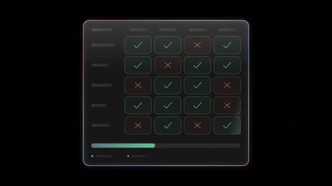 Futuristic Glass UI Permission Matrix with Translucent Panels Azure and Rose Rim Stock Footage 341329294