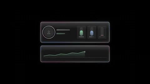 Futuristic Glass UI Profile Stats Display with Soft Glowing Edges in Azure and R Stock Footage 341329328