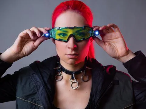 Futuristic glasses with backlight, an augmented reality gadget. Stock Photos