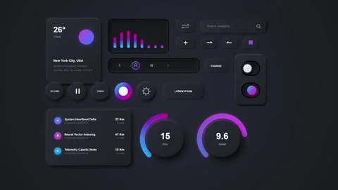 Futuristic glassmorphism dashboard interface with neon data visualization a.. Stock Footage 348961573