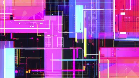 Futuristic Glitch Abstract Hi-Tech Geometric Pattern Seamless Cyberpunk Stock Footage 315416381