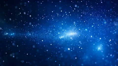 Futuristic glittering fly movement in space on a dark blue background Video stock 254959498