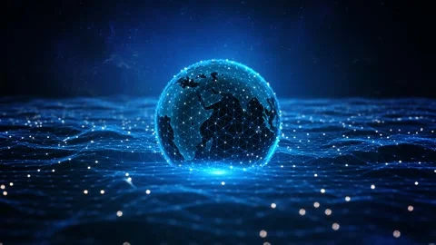 Futuristic Global Connectivity Network with Digital Earth and Flowing Data Video stock 342626040