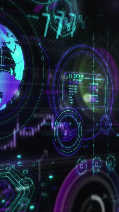 Futuristic global data analysis displaying interactive charts and graphs Stock Footage 345666921