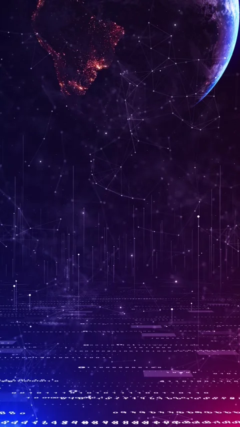 Futuristic Global data connection planet visual network lines, glowing Earth, di Stock Footage 340409920