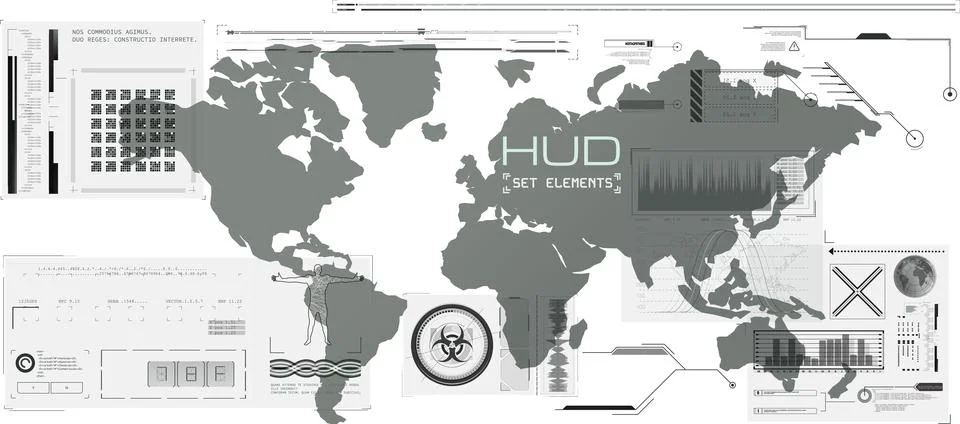 Futuristic global data display with HUD interface elements Illustrazione stock
