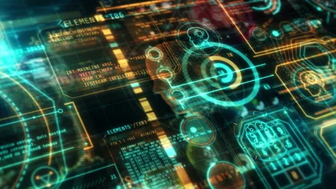 Futuristic global digital display showing programming code and data analysis Video stock 310588099