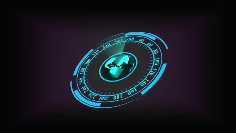Futuristic global Earth rotating animation hud compass navigation cyberpunk.. Stock Footage 321587329
