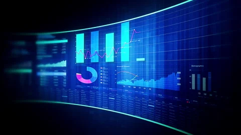 Futuristic global financial data visualization, world map and digital globe Stock Footage 337696348