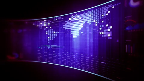 Futuristic global financial data visualization, world map and digital globe Stock Footage 337696659