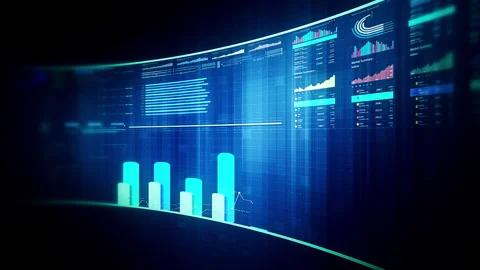 Futuristic global financial data visualization, world map and digital globe Stock Footage 338167255