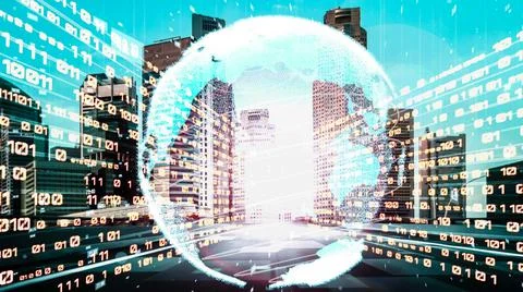 Futuristic global network and tacit digital data transfer 3D graphic Stock Photos